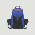Blue K&B Sport Tremblant Boot Backpack with orange accents and black mesh pockets.