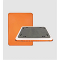K&B Sport inflatable floating dock with a grey top deck and orange accents, shown from two angles.