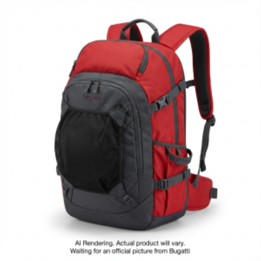 Red and grey heavy-duty Bugatti Whistler ski and snowboard boot bag backdrop on white background.