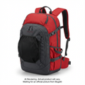Red and grey heavy-duty Bugatti Whistler ski and snowboard boot bag backdrop on white background.