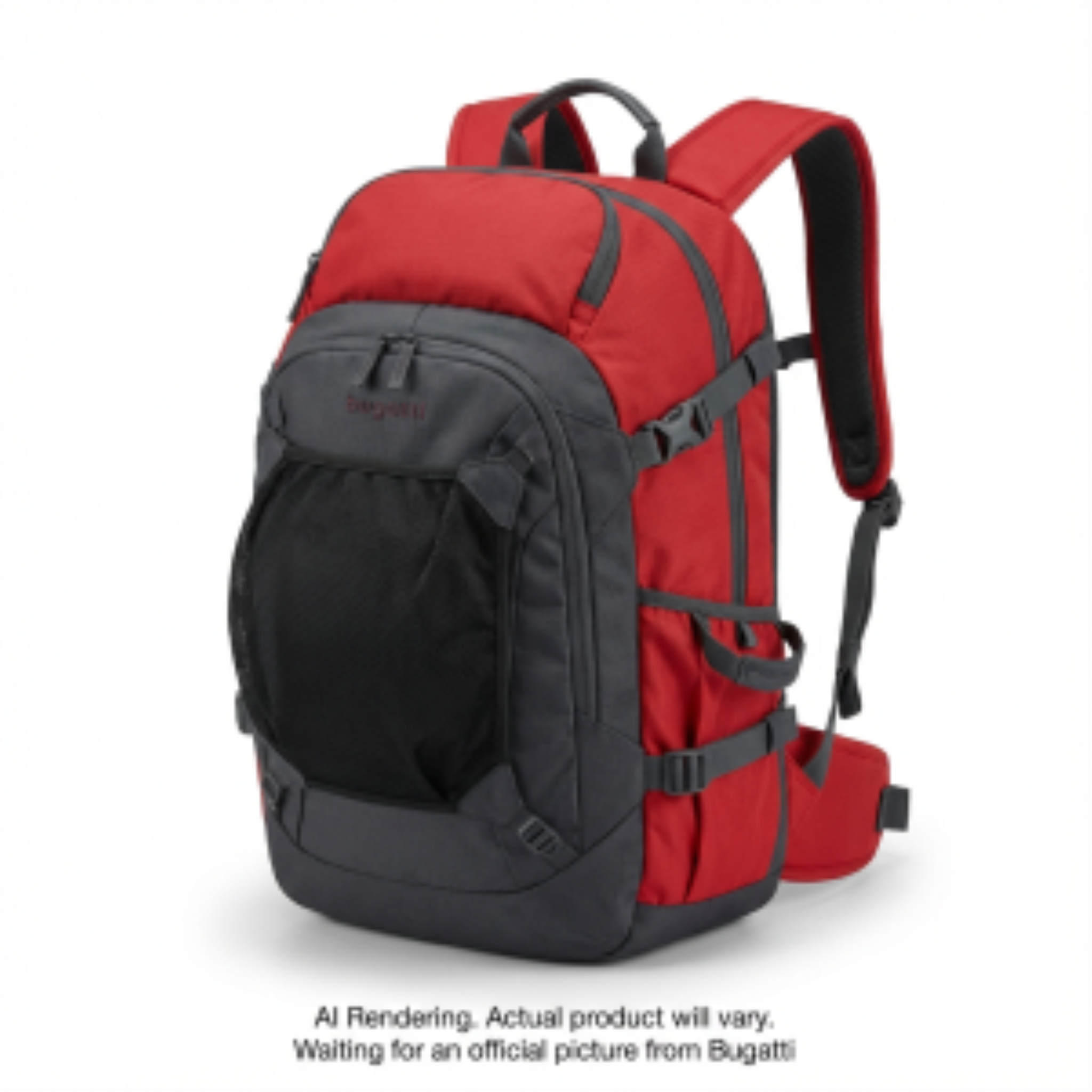 Red and grey heavy-duty Bugatti Whistler ski and snowboard boot bag backdrop on white background.