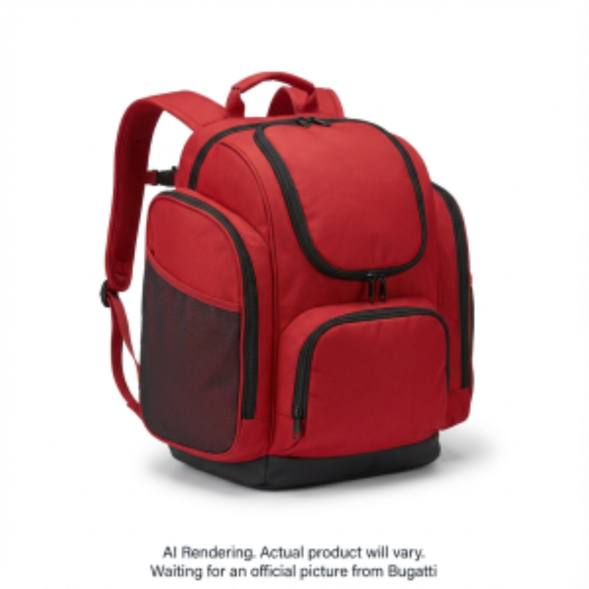 A Panorama Boot Backpack in red and black, designed for ski and snowboard gear with side pockets.