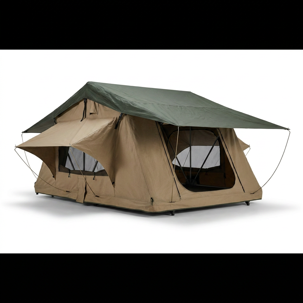 A studio product photo of the Bugatti K&B Sport - The Deluxe with Annex by Room 1916 tent, angled left on a white background with natural shadow.