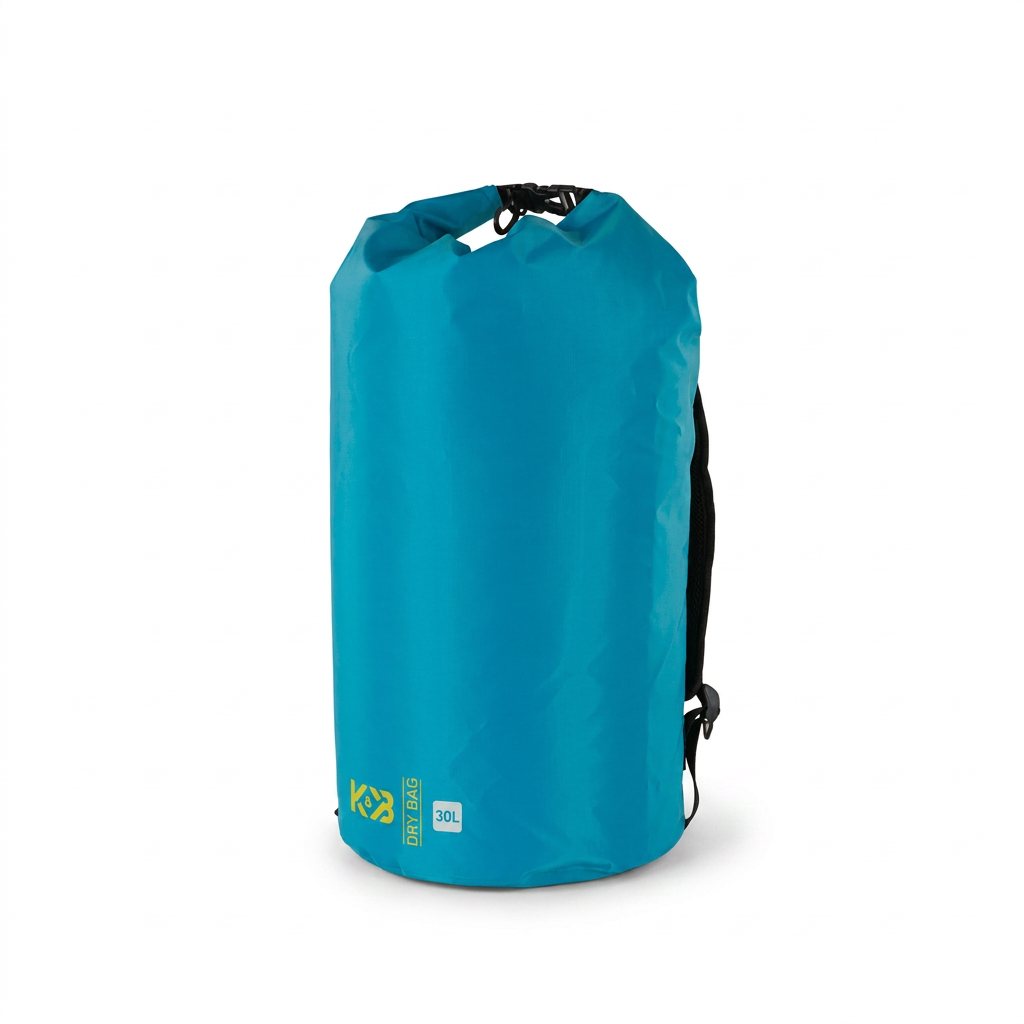 A studio shot of the blue Bugatti K&B Sport Kelsall Dry bag 30L angled to the right on a white background.