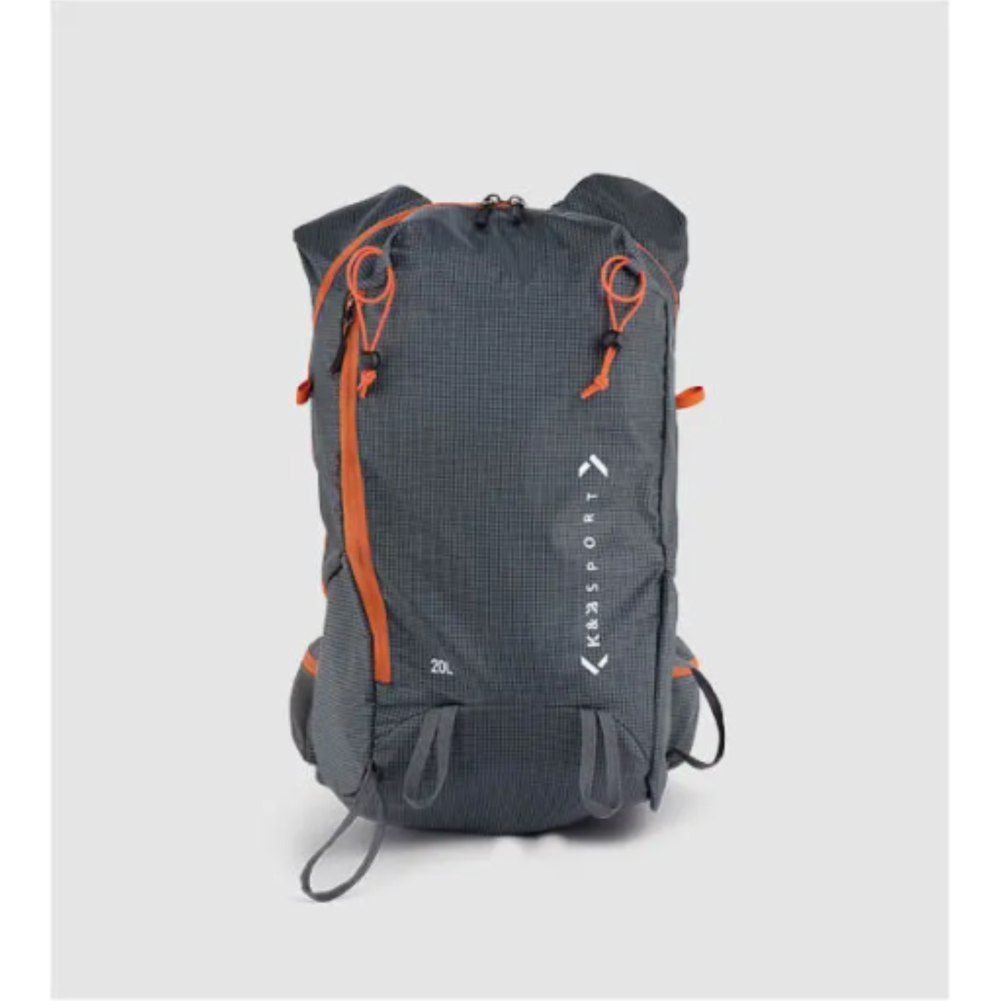 Grey and orange 20L K&B Approach Touring Ski Backpack, water-resistant with grid pattern.