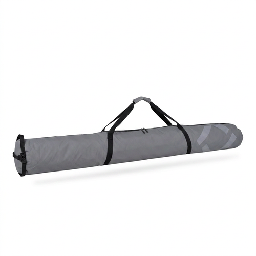 Grey Bugatti K&B Sport Half Padded Ski Bag, angled to show the left end and side, isolated on a pure white background with a soft shadow.