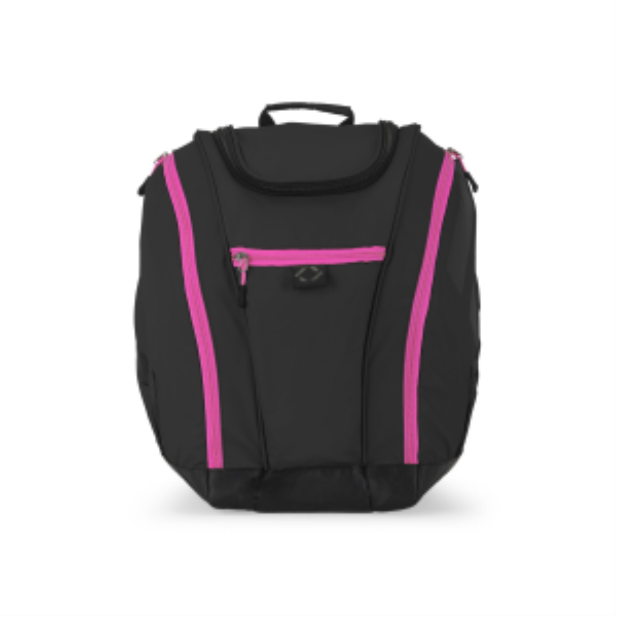 Black K&B Sport Junior Panorama ski boot backpack with vibrant pink zippers and trim.