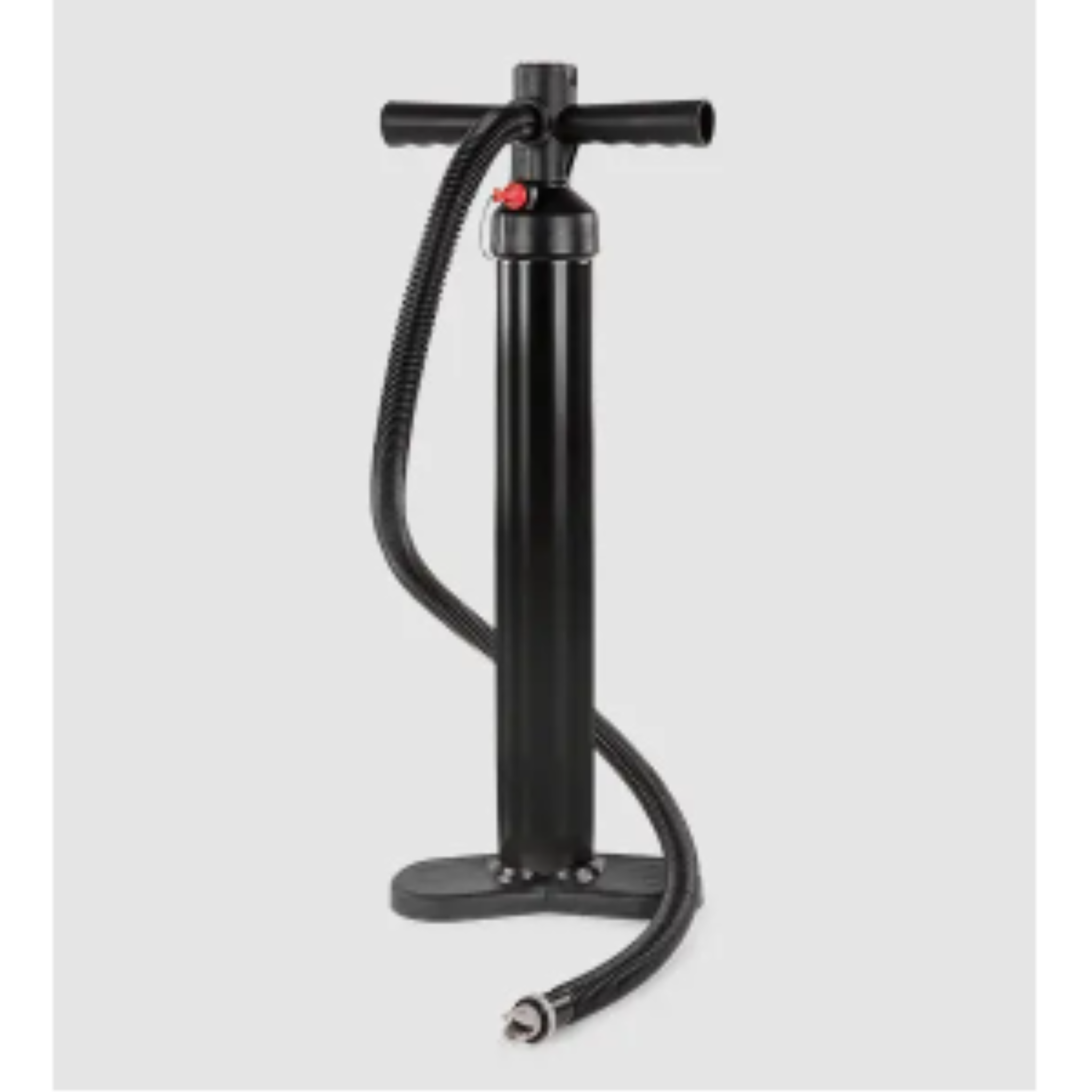 Bugatti Triple Action Manual Pump with black cylinder, handle, and hose for high-pressure inflation.