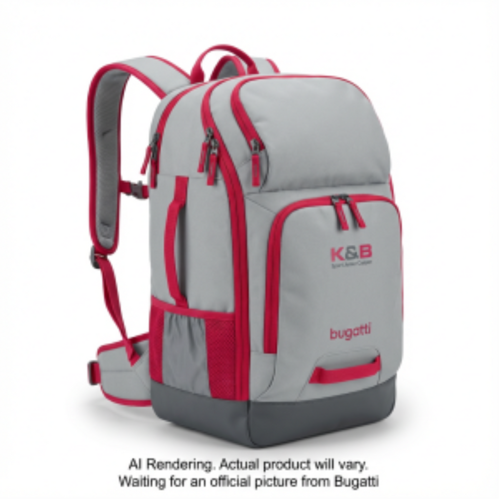 Bugatti Junior K&B Sport Backpack in light grey with raspberry pink zippers and trim.