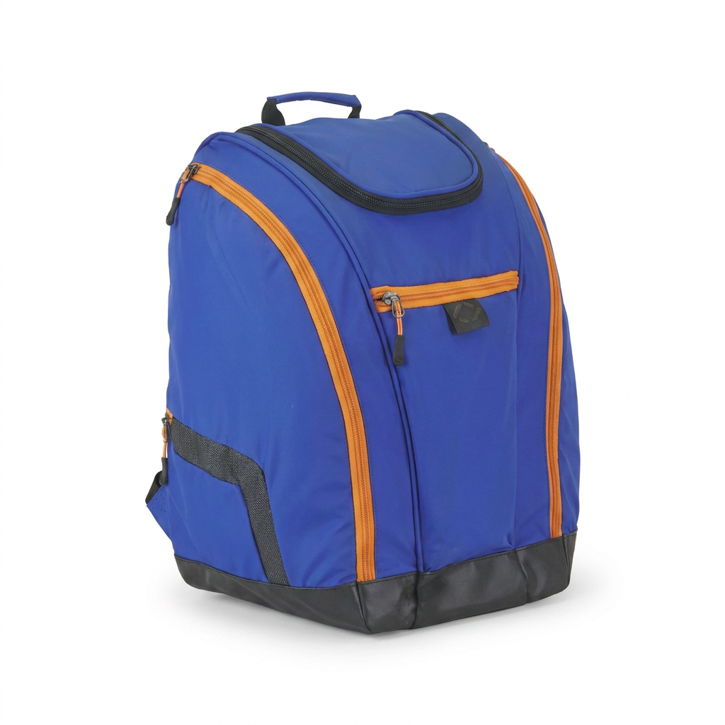 Here is the blue Bugatti sports backpack, viewed from the right side on a white background with a soft shadow.