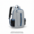 Junior Slick Alpine Boot Pack in grey and blue with padded straps and external mesh pockets.