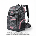 Bugatti Junior Copper Sport Backpack in grey camouflage with pink zippers and accents.