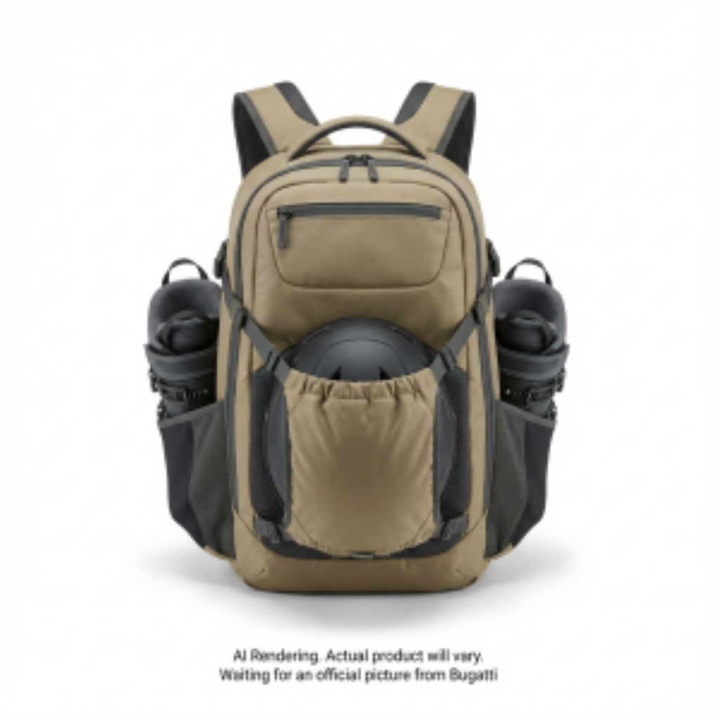 Khaki K&B Sport Tremblant Boot Backpack holding a helmet and ski boots in heavy-duty gear pockets.