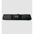 Black and grey K&B Sport double wheeled ski bag with compression straps and padded travel case.