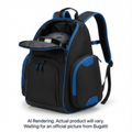 Black and blue 38L junior ski boot backpack with an open top compartment showing a helmet inside.