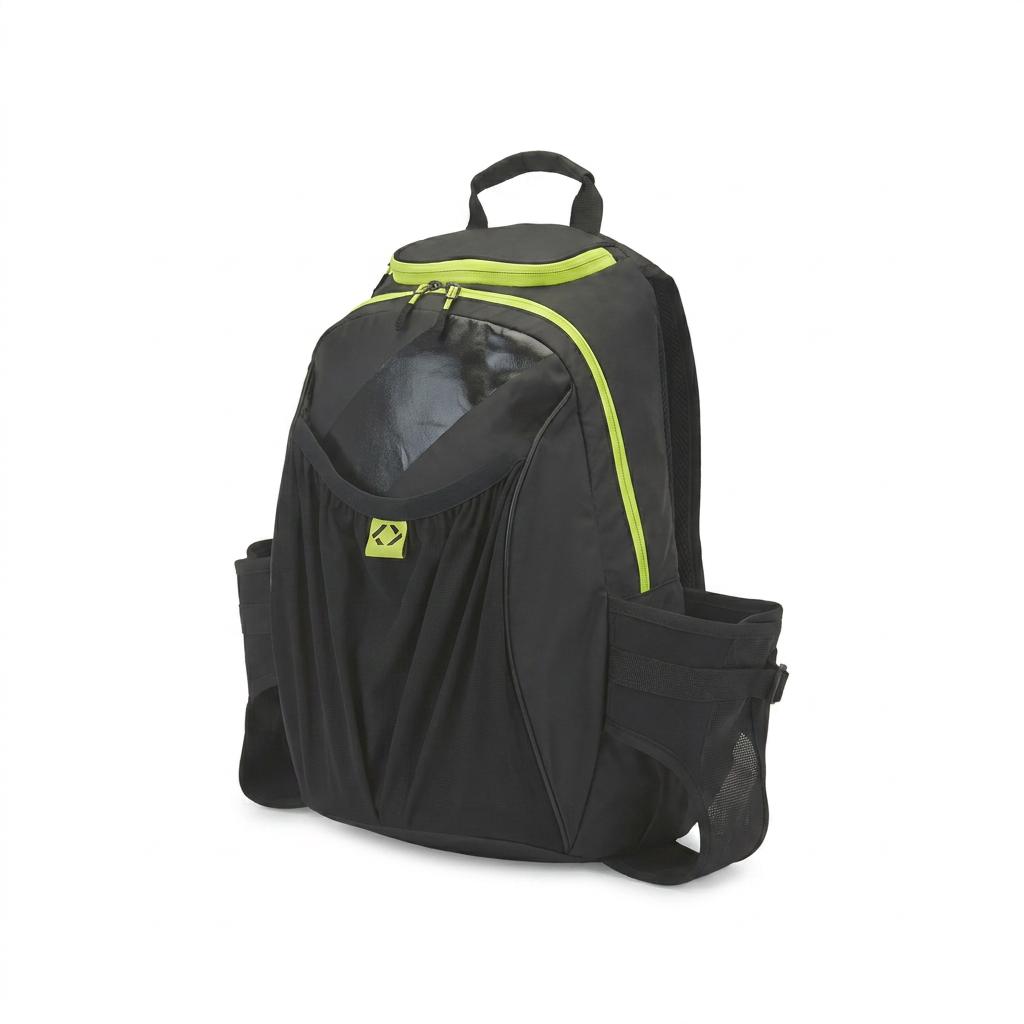 A studio photograph of the black Bugatti K&B Sport Tremblant Boot Backpack, angled to show its front and right side, on a white background with a soft shadow.