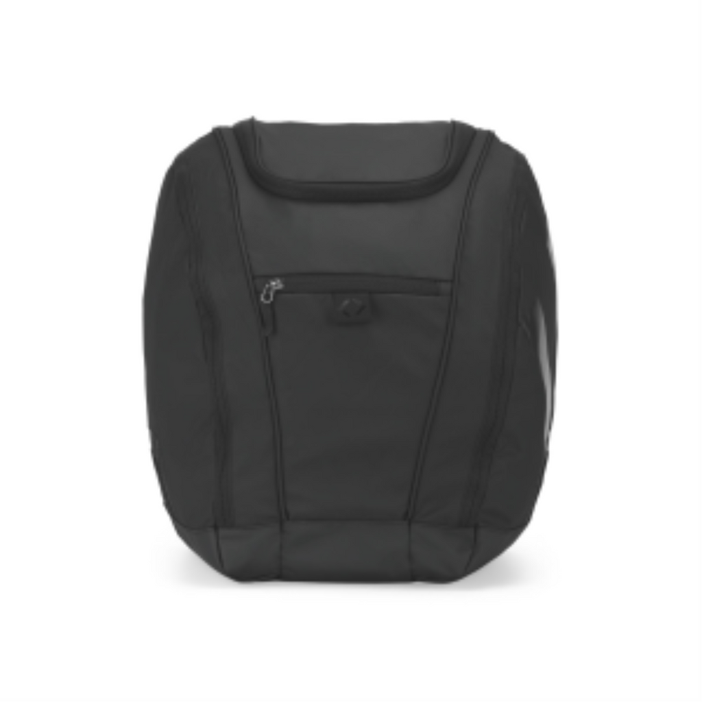 Front view of the all-black K&B Sport Panorama 65L ski boot backpack and winter gear bag.