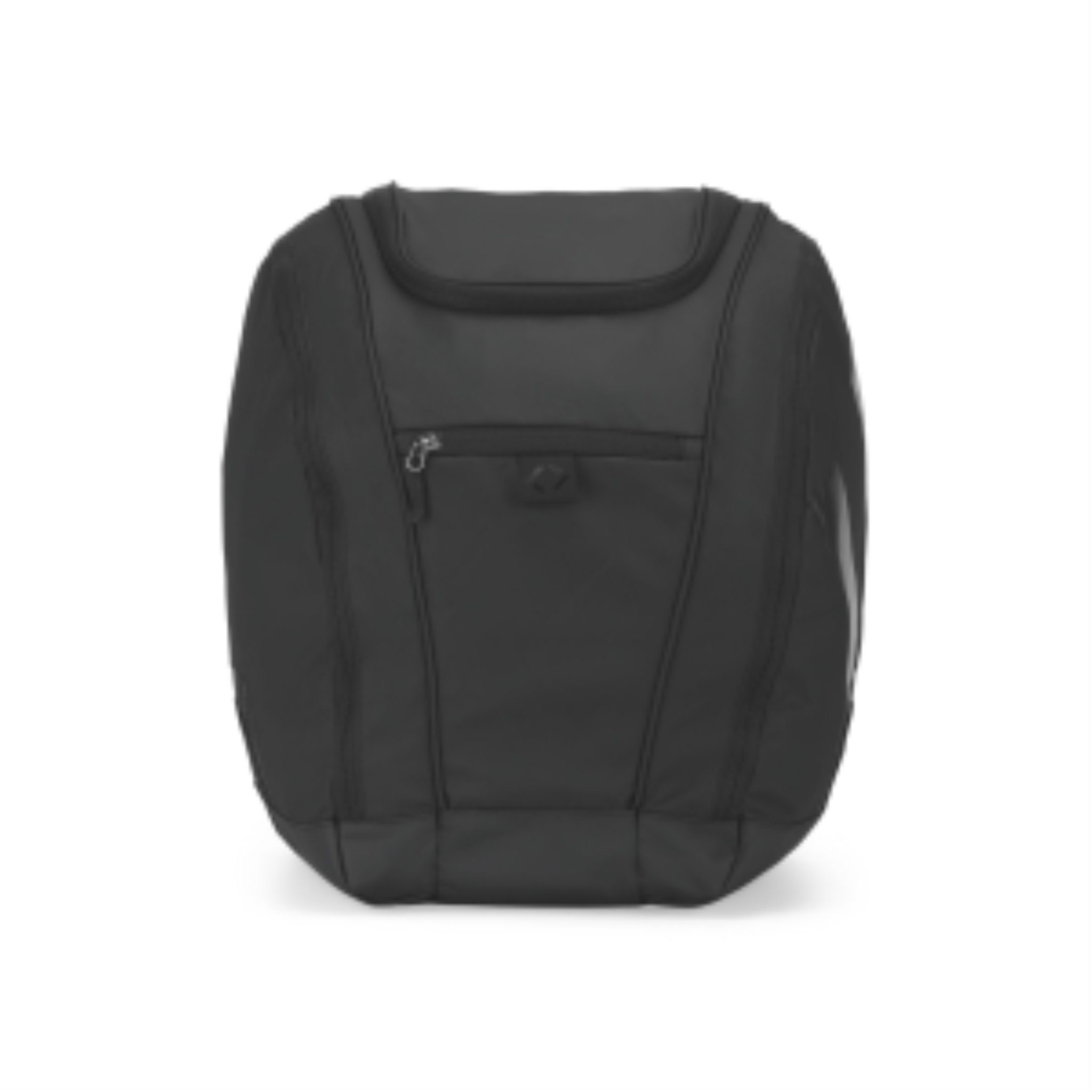 Front view of the all-black K&B Sport Panorama 65L ski boot backpack and winter gear bag.