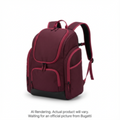 Junior 38L ski boot backpack in burgundy polyester with multiple zippered compartments.
