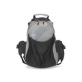 A grey and black K&B Sport Junior Tremblant ski boot backpack with pink zipper accents.