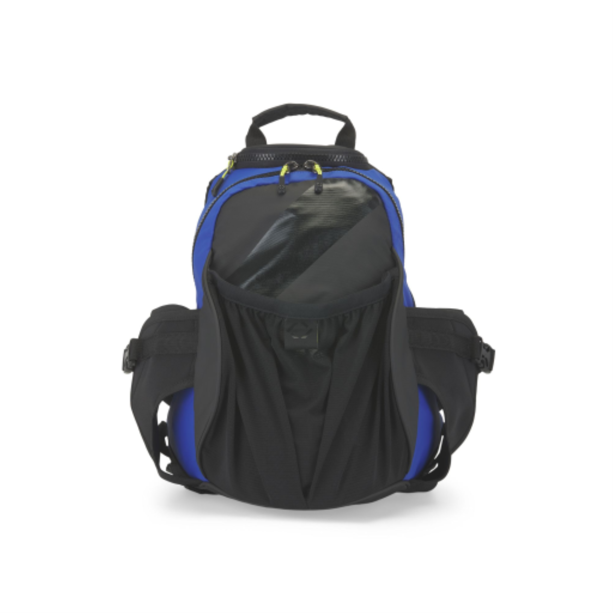 Blue and black K&B Sport Junior Ski Boot Backpack with waterproof compartments and mesh pockets.