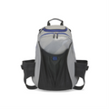 Grey and blue Tremblant 45L waterproof ski and snowboard boot backpack with black mesh pocket.