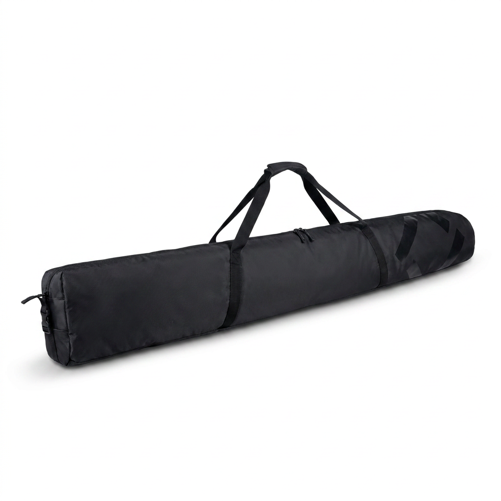 A black Bugatti K&B Sport Half Padded Ski Bag, model BKP1052KB, in a studio shot on a pure white background. The bag is angled to show the left side and front, with a soft shadow beneath it.