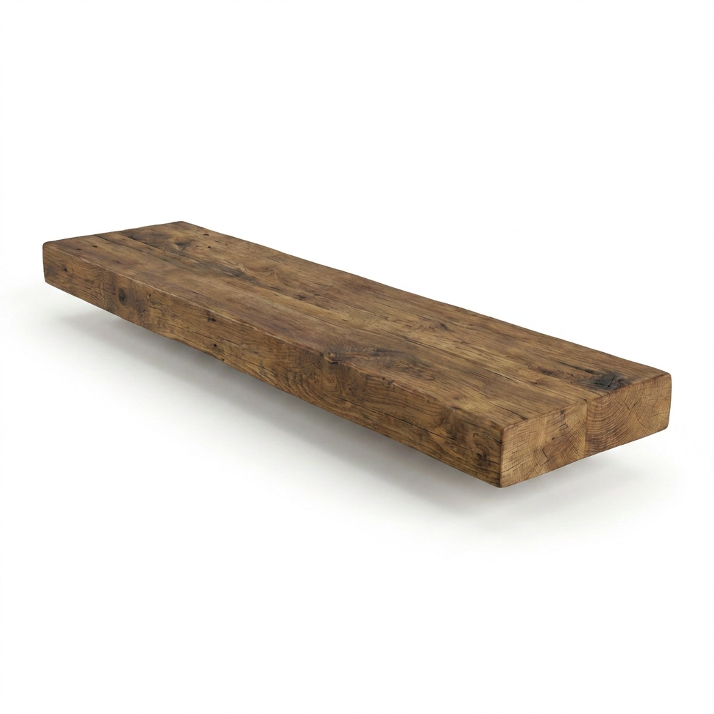 A photorealistic studio photograph of the medium walnut Entrepot La Grange inc Solid Wood Shelf, angled to show the right side and front edge.