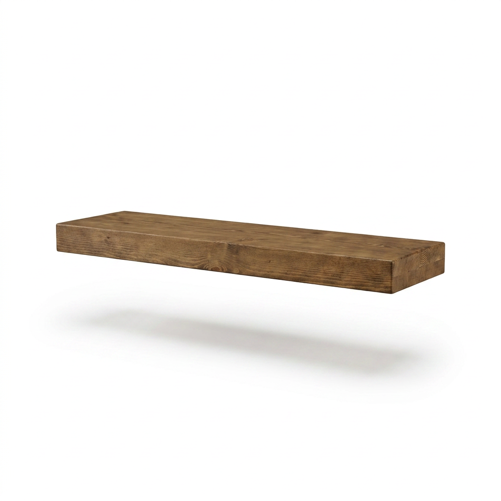 Entrepot La Grange inc Solid Wood Shelf (48"L x 10"D x 2"T) in Medium Walnut finish, showing the right side, centered on a white background with a casting shadow.