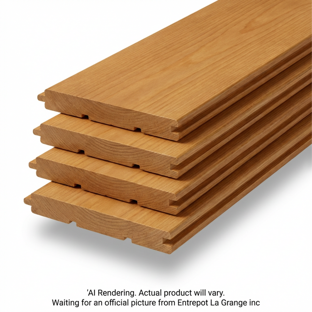 Stack of tongue-and-groove solid pine wall paneling planks with a honey matte finish grain.