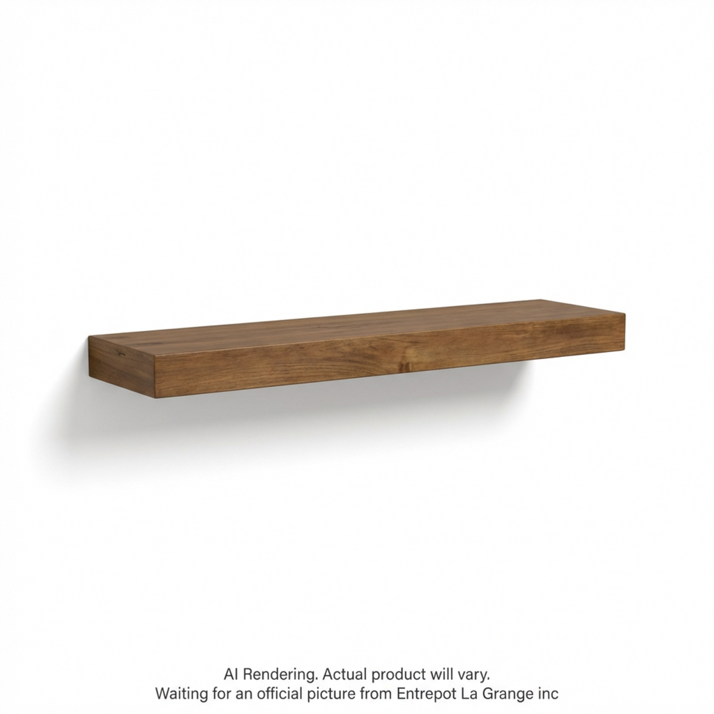 36-inch medium walnut floating wood shelf with visible grain, mounted on a white wall.