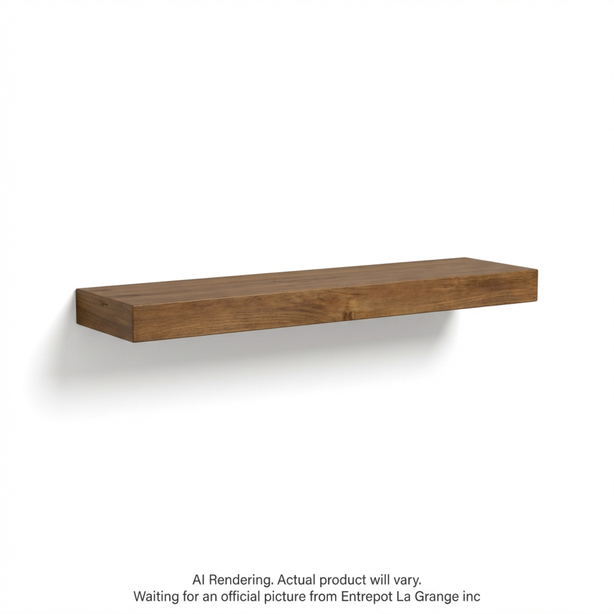 36-inch medium walnut floating wood shelf with visible grain, mounted on a white wall.