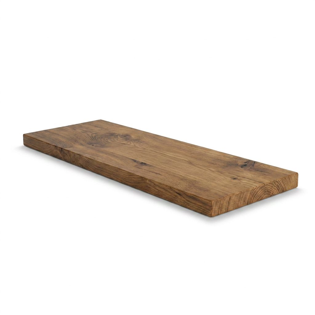 A photorealistic studio shot of the Entrepot La Grange inc Solid Wood Shelf in Medium Walnut on a white background, angled to the right.