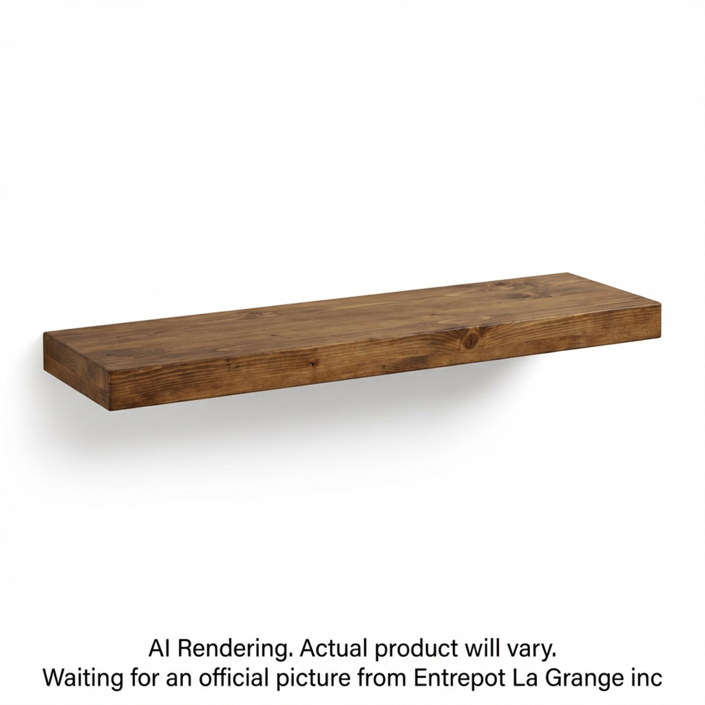 36-inch solid wood floating shelf with a whiskey brown finish and natural wood grain.