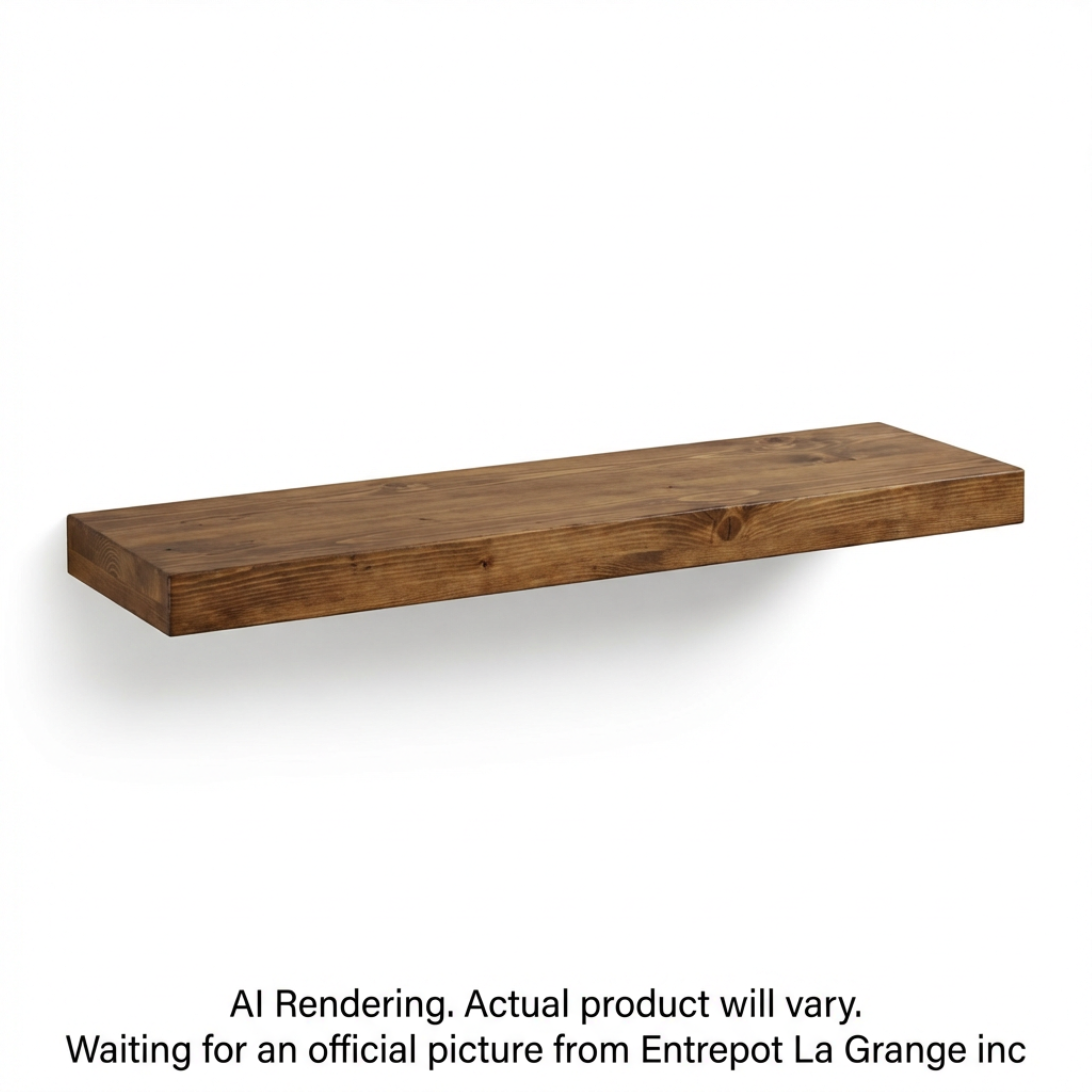36-inch solid wood floating shelf with a whiskey brown finish and natural wood grain.