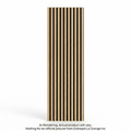 White Oak acoustic slatted wall panel with vertical wood slats on a black felt backing.
