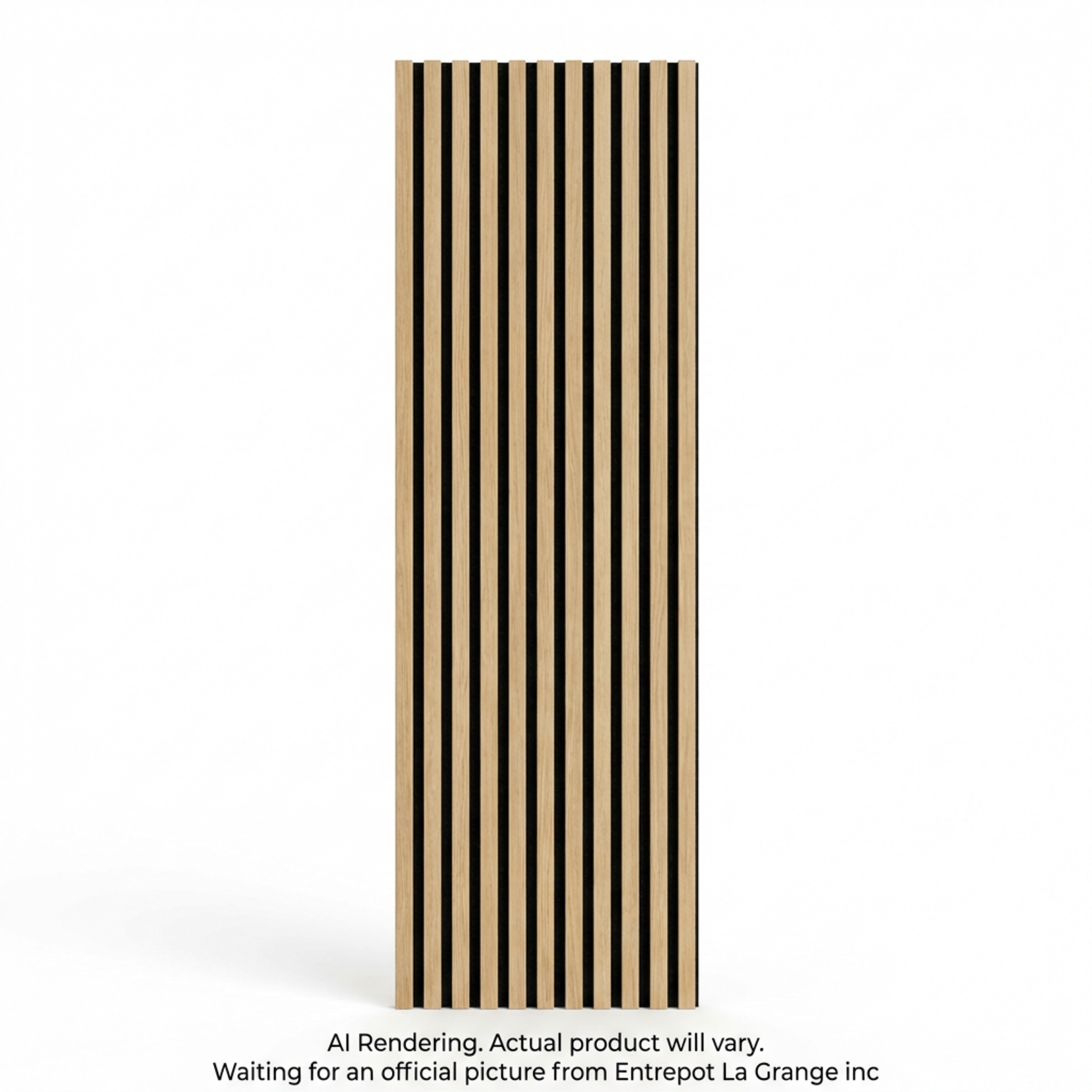 White Oak acoustic slatted wall panel with vertical wood slats on a black felt backing.