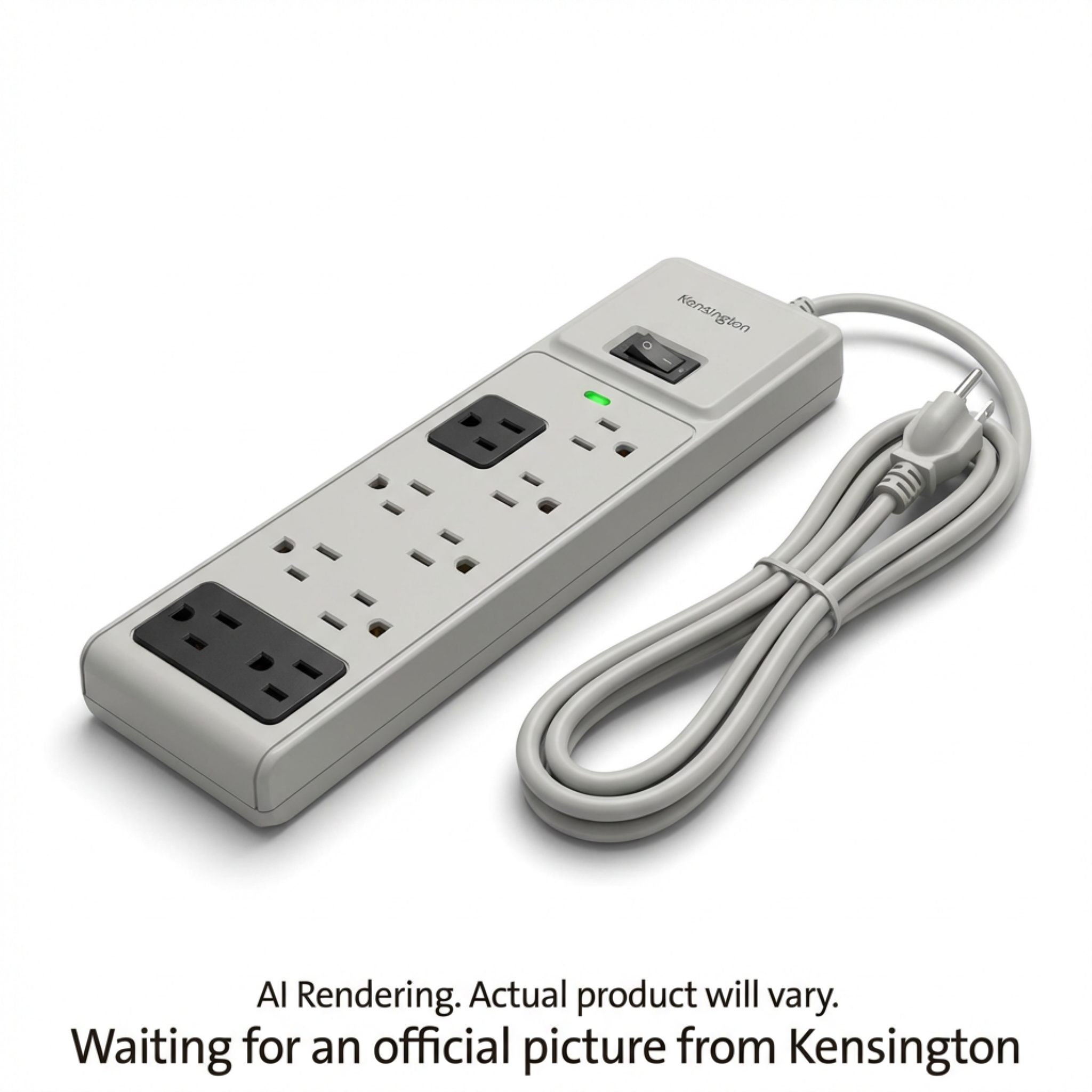 Kensington Guardian 7-Outlet Surge Protector in gray with power switch and indicator light.