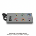 Kensington SmartSockets surge protector with 6 color-coded outlets, power switch, and 8ft cord.