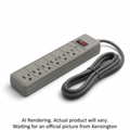 Grey Kensington Guardian 6-outlet surge protector with a red on/off switch and power cord.