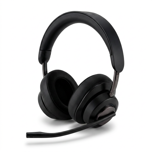 A photorealistic studio photograph of the Kensington H3000 Bluetooth Over-Ear Headset, angled to show the left earcup and boom microphone. The black headset is centered on a pure white background with a soft shadow.