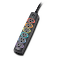 Kensington Smart Sockets Business Surge Protector with 6 color-coded outlets on a black strip.