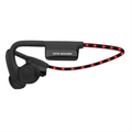 Black Dashlyte+ open-ear sport headphones with a glowing red LED safety strip on the neckband.