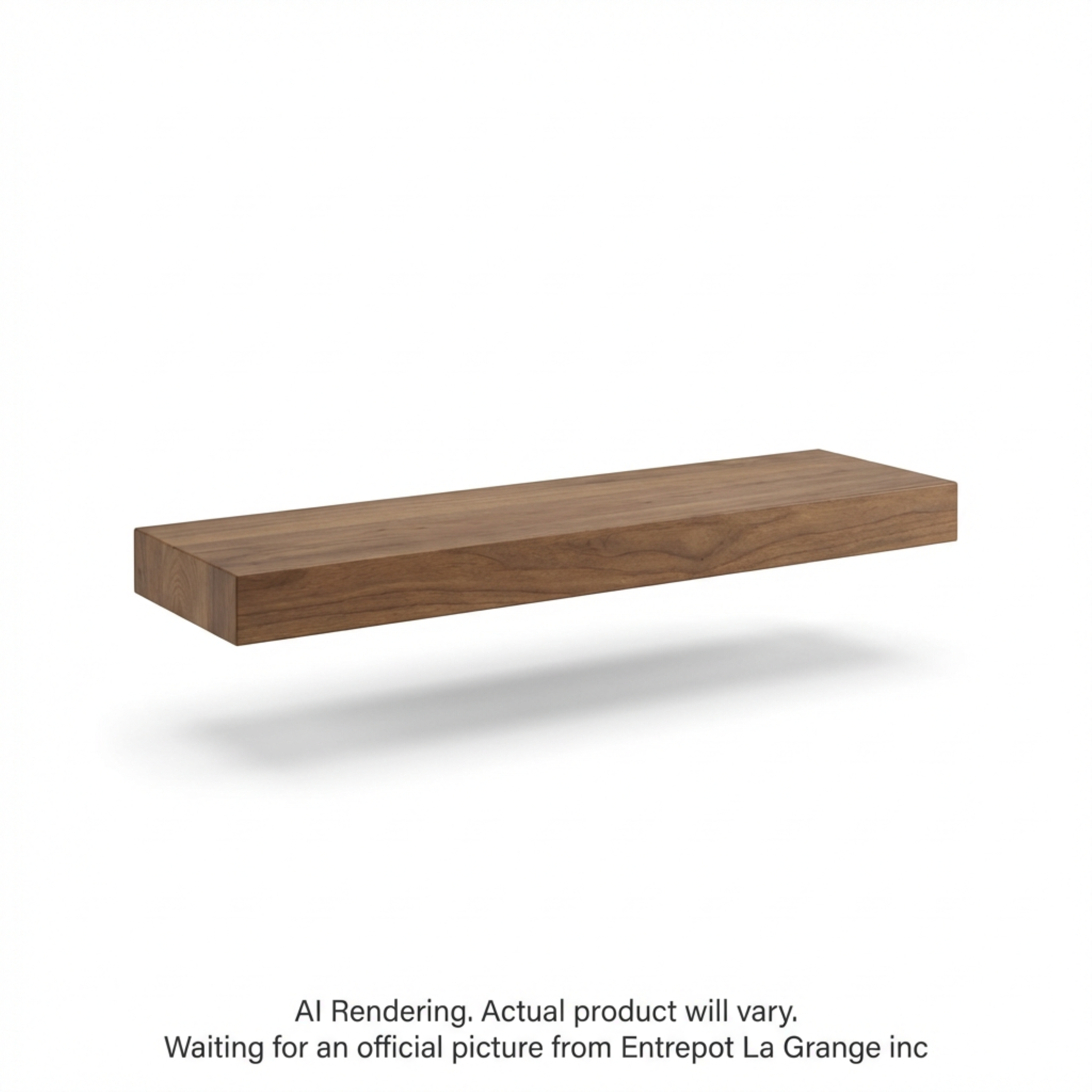 Solid wood 36-inch floating wall shelf in medium walnut finish with heavy-duty construction.