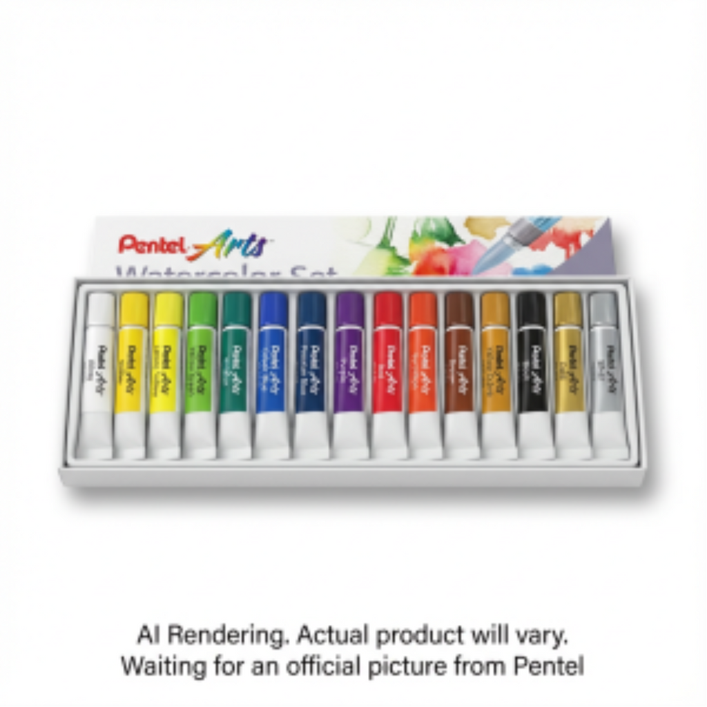 Pentel Arts 15-pack watercolor set featuring vibrant tubes arranged in a white container.
