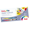 Pentel Arts Water Colours box set featuring 24 vivid color tubes and a printed color palette.