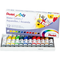 Pentel Arts Water Colors set with 12 non-toxic 5ml tubes in a white box.