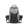 Bugatti K&B Sport Tremblant 45L Boot Backpack in grey with blue trim and mesh front pocket.
